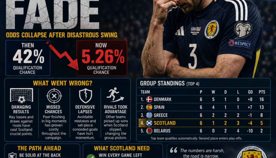 Scotland World Cup hopes fade from 42% to 5.26%