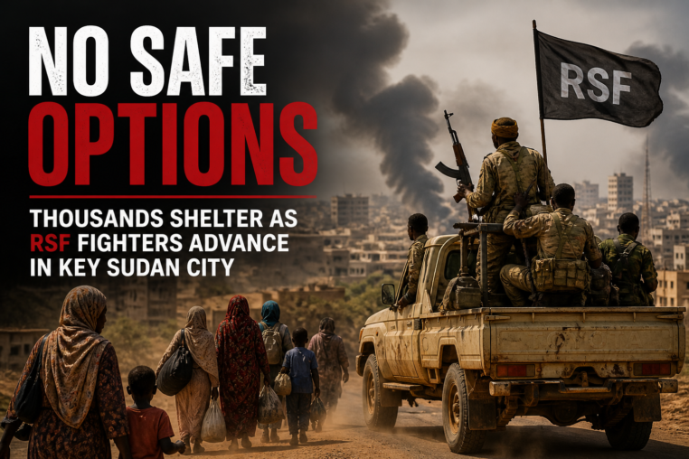Illustration of No Safe Options: Thousands Shelter as RSF Fighters Advance in Key Sudan City
