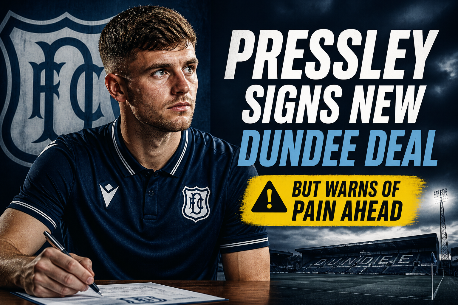 Illustration of Pressley Signs New Dundee Deal but Warns of Pain Ahead