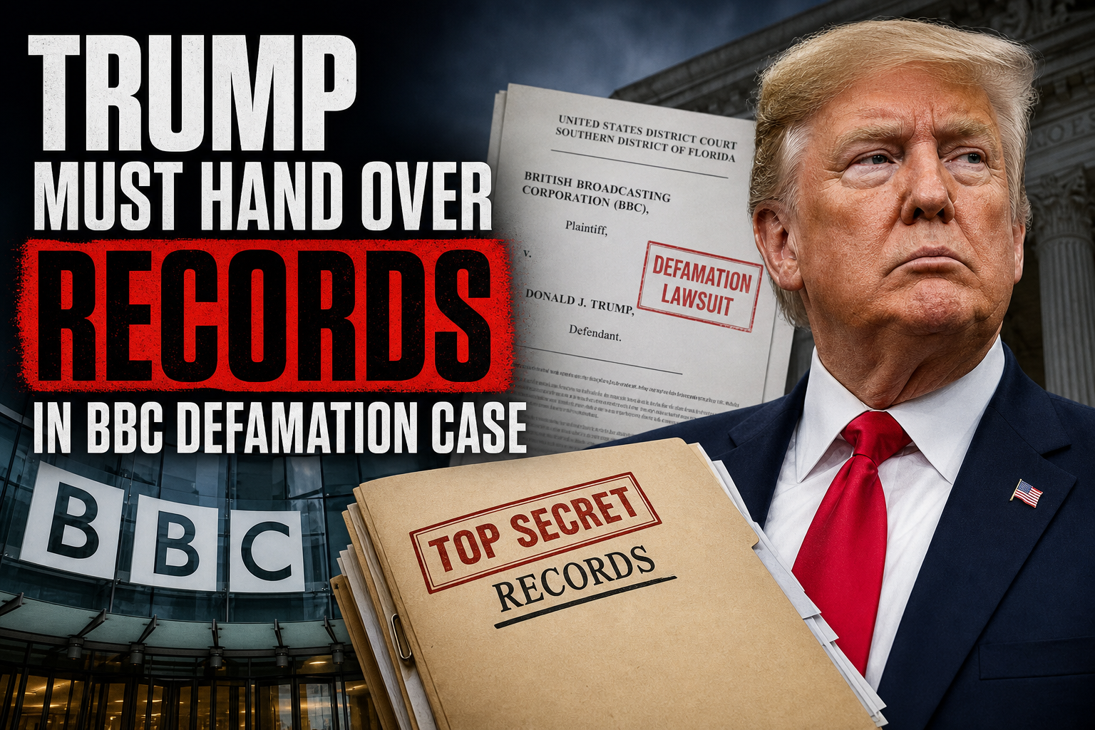 Illustration of Trump Must Hand Over Records in BBC Defamation Case