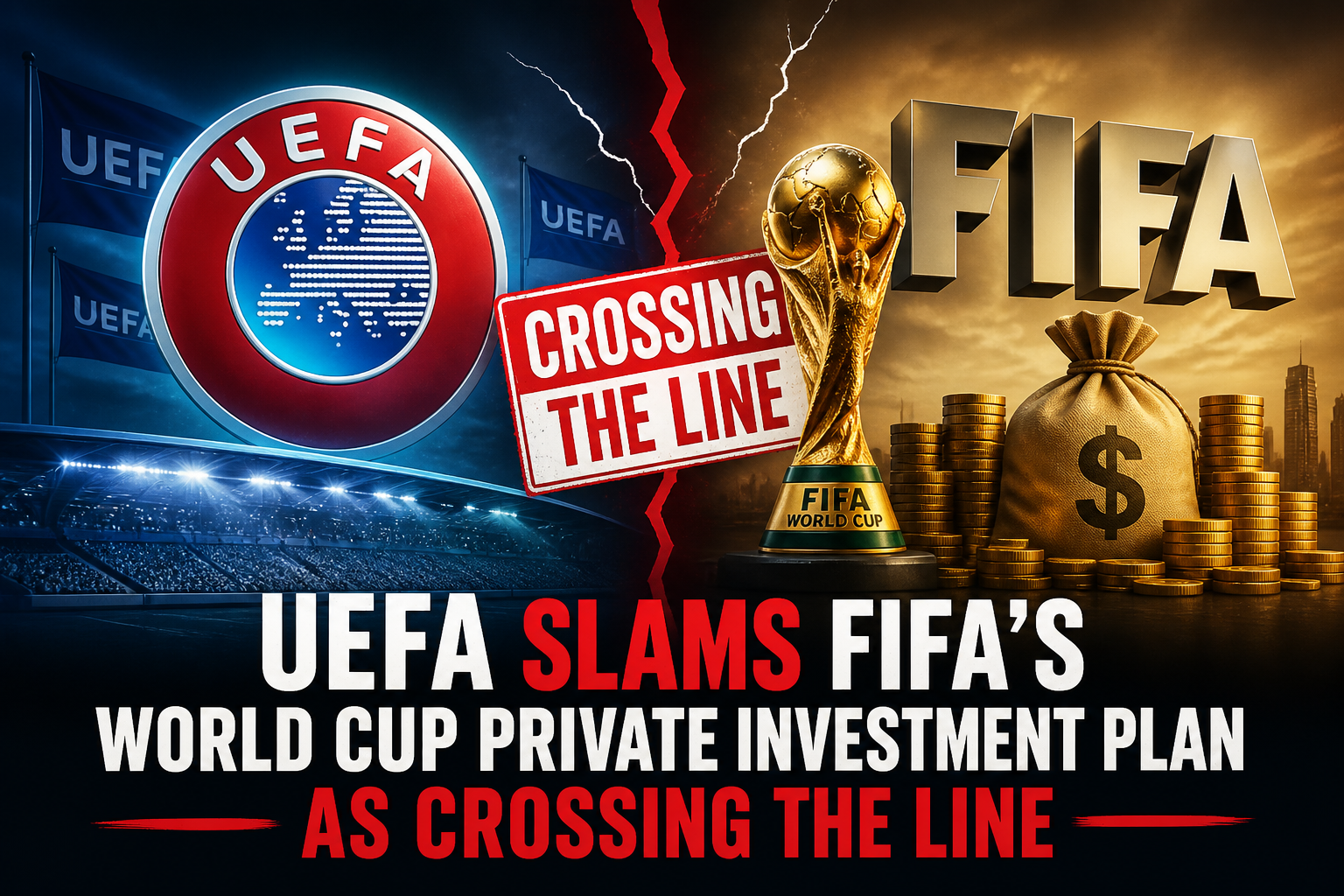 Illustration of Uefa Slams Fifa's World Cup Private Investment Plan as Crossing the Line