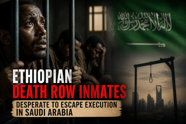 Illustration of Ethiopian Death Row Inmates Desperate to Escape Execution in Saudi Arabia
