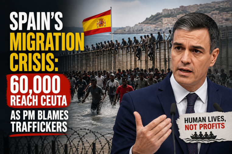 Illustration of Spain's Migration Crisis: 60,000 Reach Ceuta as PM Blames Traffickers